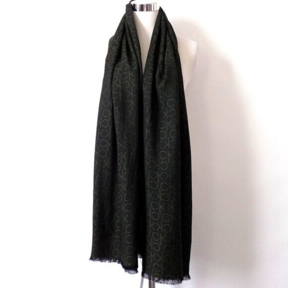 Calvin Klein CK Logo Pashmina Scarf Emerald Green Reversible - Picture 1 of 7